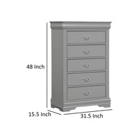 Ryla Tall Dresser Chest, 5 Drawers, Metal Handles, Light Gray Solid Wood  - BM319908