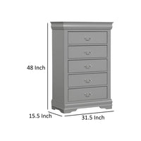 Ryla Tall Dresser Chest, 5 Drawers, Metal Handles, Light Gray Solid Wood  - BM319908