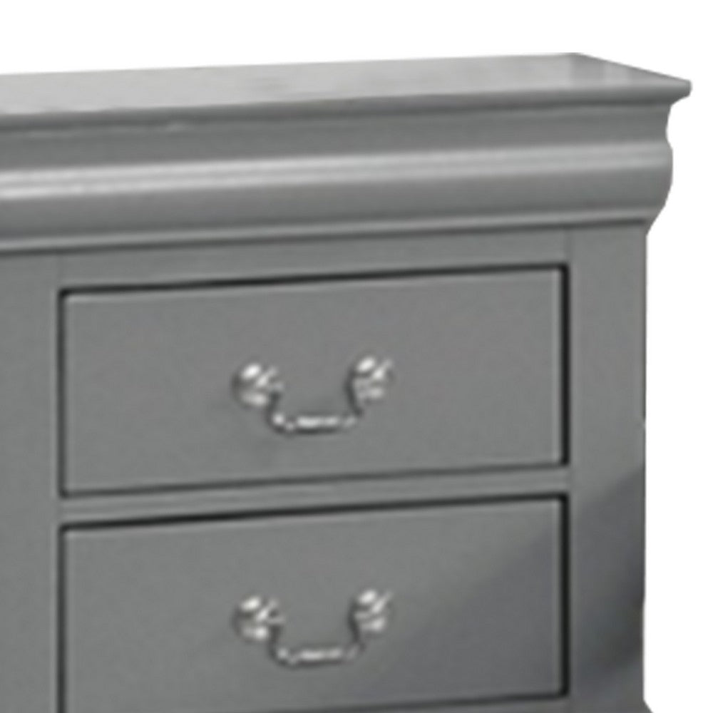 Ryla Nightstand, 2 Drawers, Light Gray Solid Wood, Nickel Drop Handles - BM319910