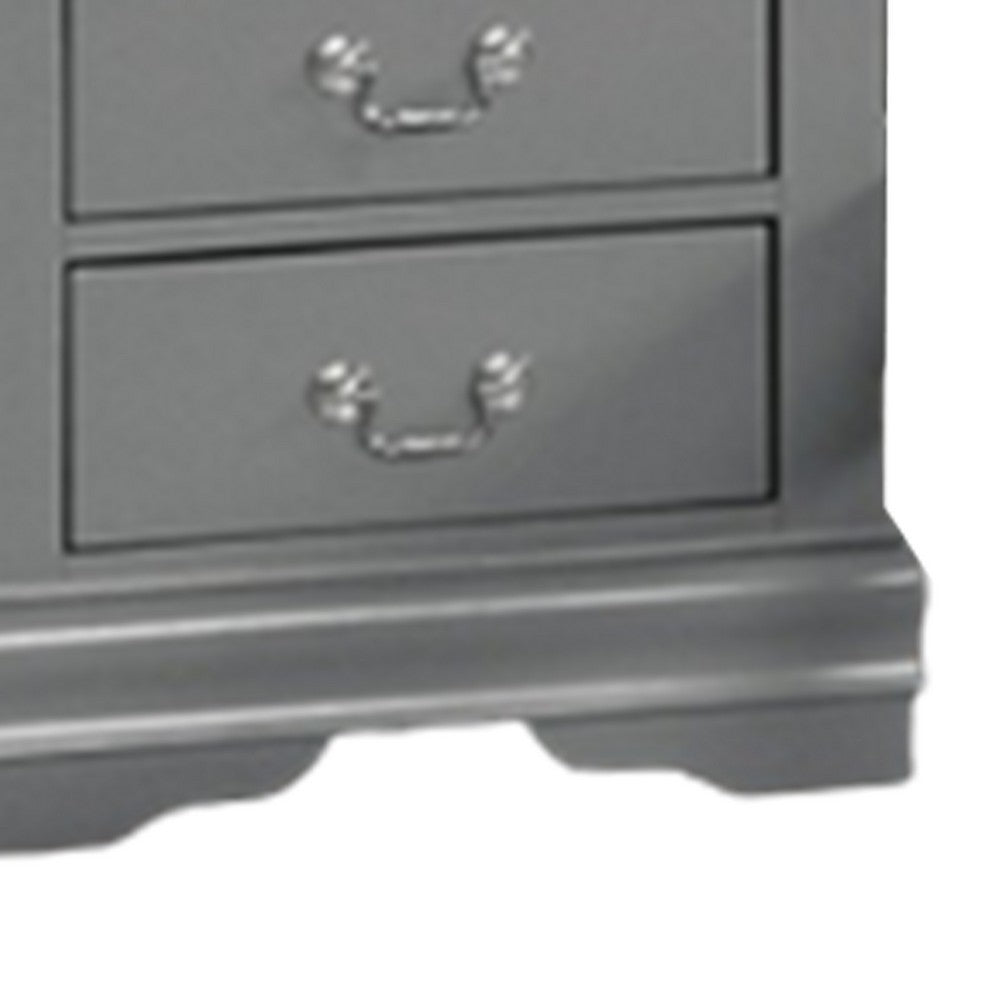 Ryla Nightstand, 2 Drawers, Light Gray Solid Wood, Nickel Drop Handles - BM319910