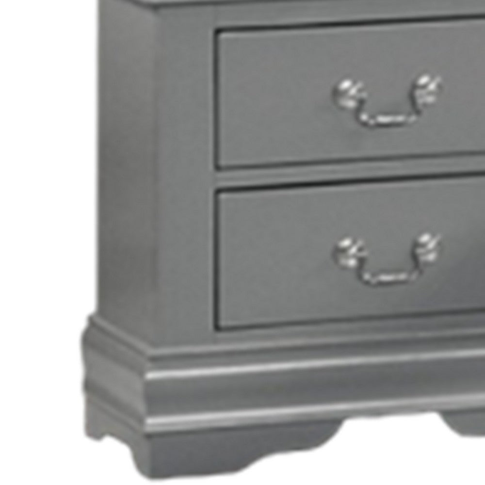 Ryla Nightstand, 2 Drawers, Light Gray Solid Wood, Nickel Drop Handles - BM319910