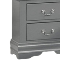 Ryla Nightstand, 2 Drawers, Light Gray Solid Wood, Nickel Drop Handles - BM319910