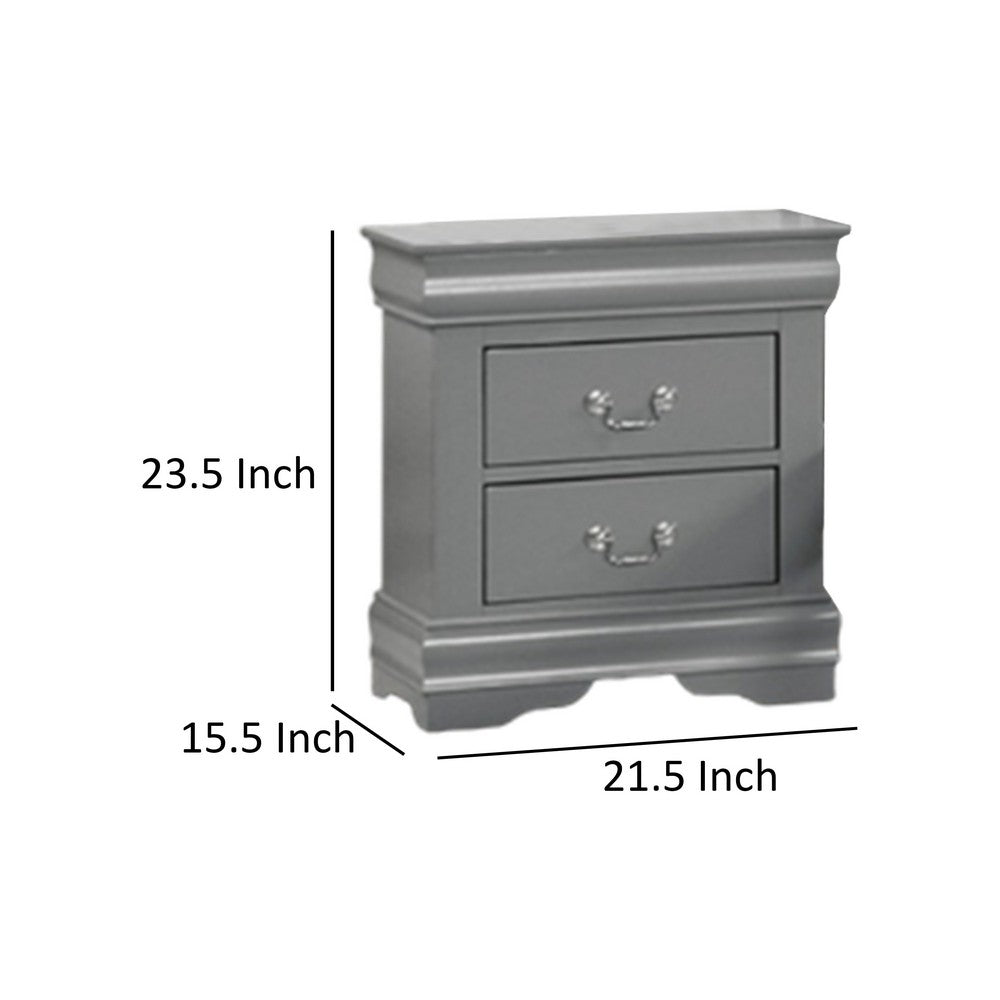 Ryla Nightstand, 2 Drawers, Light Gray Solid Wood, Nickel Drop Handles - BM319910