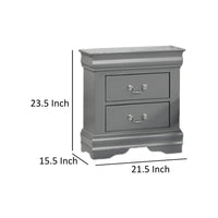 Ryla Nightstand, 2 Drawers, Light Gray Solid Wood, Nickel Drop Handles - BM319910