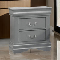 Ryla Nightstand, 2 Drawers, Light Gray Solid Wood, Nickel Drop Handles - BM319910
