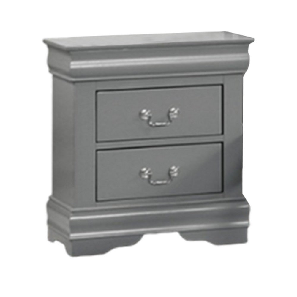 Ryla Nightstand, 2 Drawers, Light Gray Solid Wood, Nickel Drop Handles - BM319910