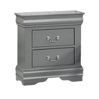 Ryla Nightstand, 2 Drawers, Light Gray Solid Wood, Nickel Drop Handles - BM319910