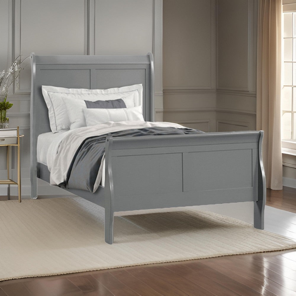 Ryla Full Size Bed, Sleigh Panel Headboard, Classic Light Gray Solid Wood - BM319911