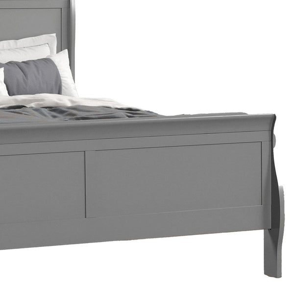 Ryla Queen Size Bed, Sleigh Panel Headboard, Classic Light Gray Solid Wood - BM319912