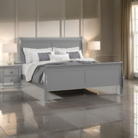 Ryla Queen Size Bed, Sleigh Panel Headboard, Classic Light Gray Solid Wood - BM319912