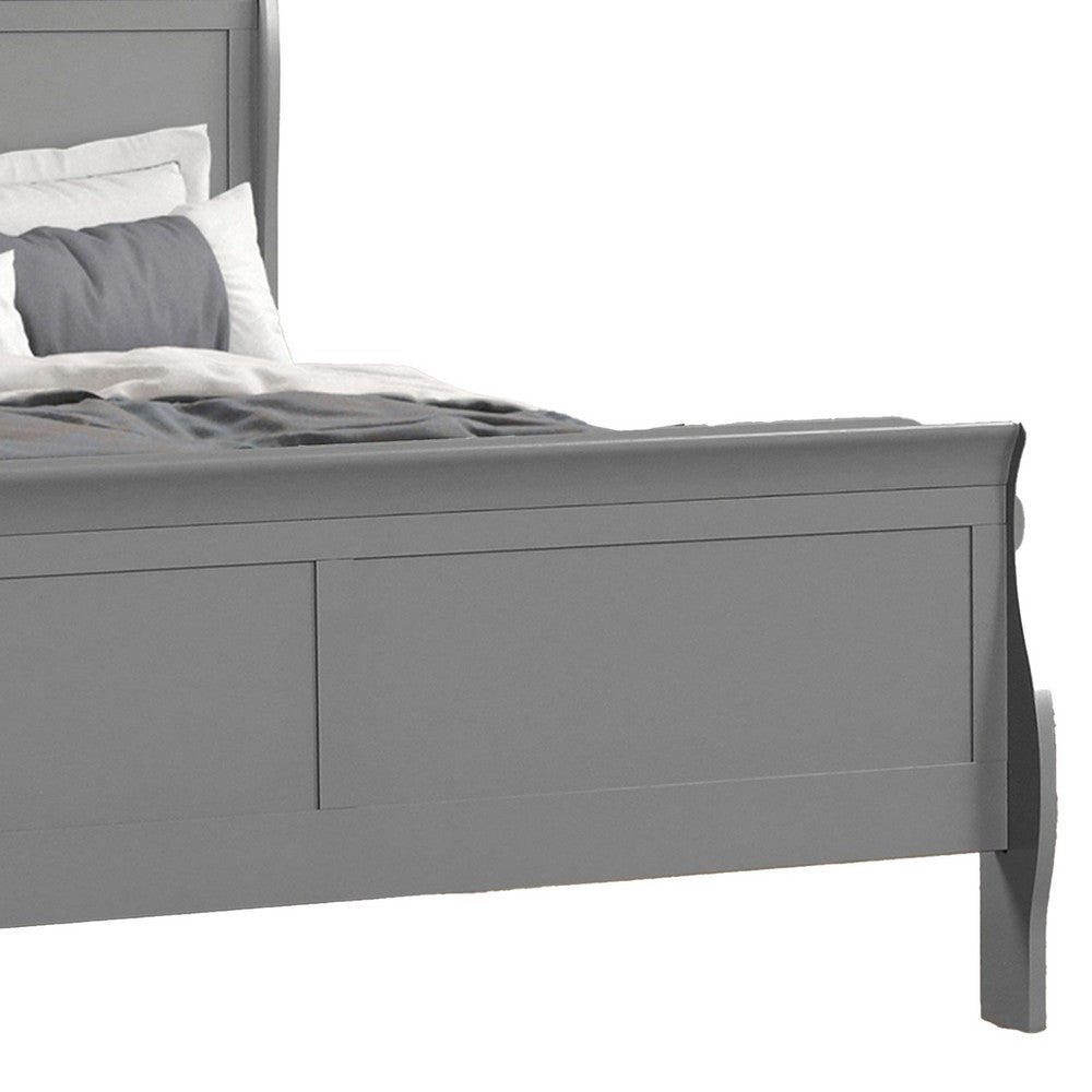Ryla Twin Size Bed, Sleigh Panel Headboard, Classic Light Gray Solid Wood - BM319913
