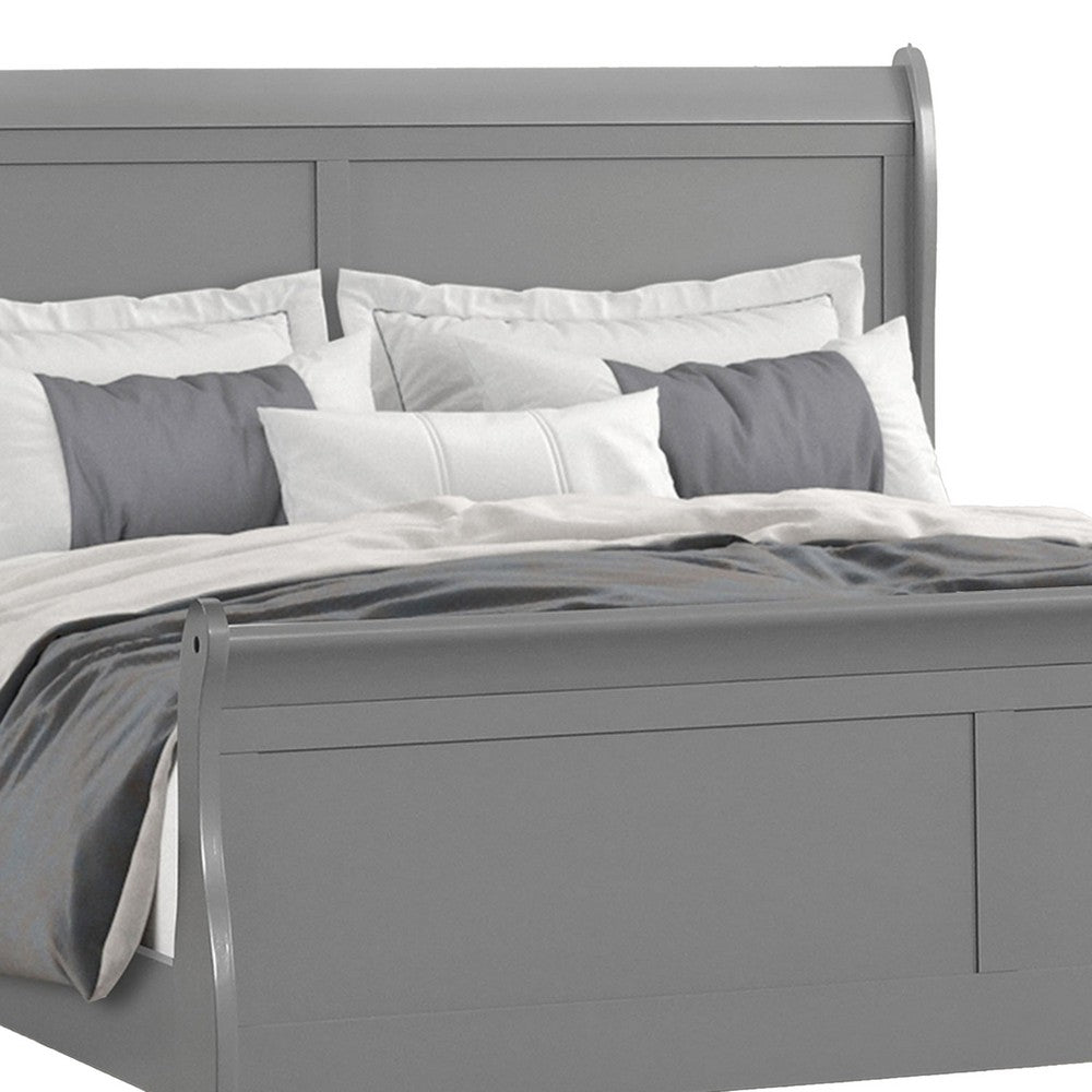 Ryla Twin Size Bed, Sleigh Panel Headboard, Classic Light Gray Solid Wood - BM319913