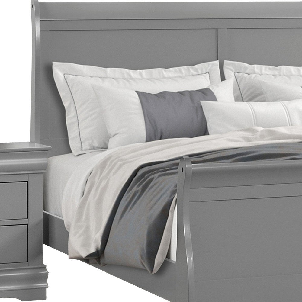 Ryla Twin Size Bed, Sleigh Panel Headboard, Classic Light Gray Solid Wood - BM319913