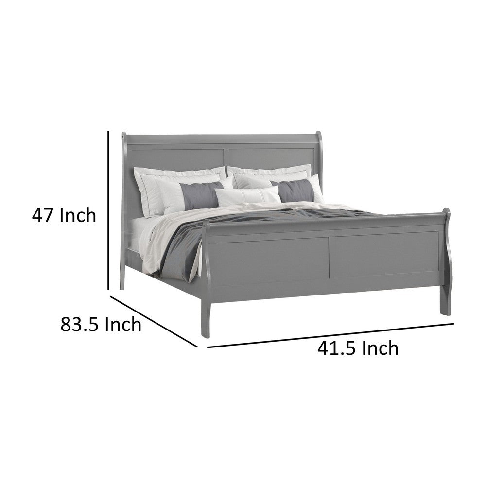 Ryla Twin Size Bed, Sleigh Panel Headboard, Classic Light Gray Solid Wood - BM319913
