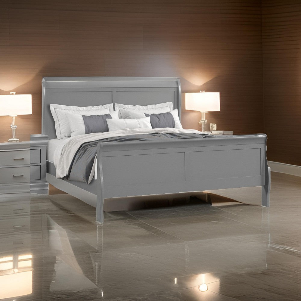 Ryla Twin Size Bed, Sleigh Panel Headboard, Classic Light Gray Solid Wood - BM319913