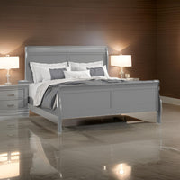 Ryla Twin Size Bed, Sleigh Panel Headboard, Classic Light Gray Solid Wood - BM319913