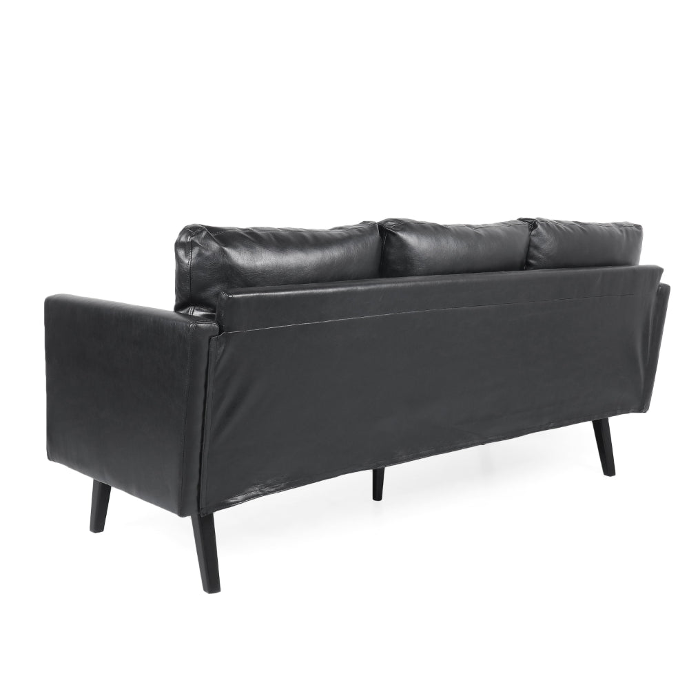 74 Inch Sofa, Black Faux Leather Upholstery, Cushioned, Retro Square Arms -BM320492
