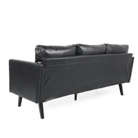 74 Inch Sofa, Black Faux Leather Upholstery, Cushioned, Retro Square Arms -BM320492