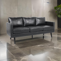 74 Inch Sofa, Black Faux Leather Upholstery, Cushioned, Retro Square Arms -BM320492