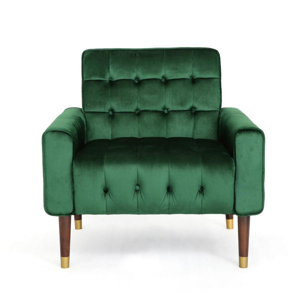 Covia Accent Club Chair, Waffle Stitch Emerald Velvet, Gold Tip Legs -BM320495