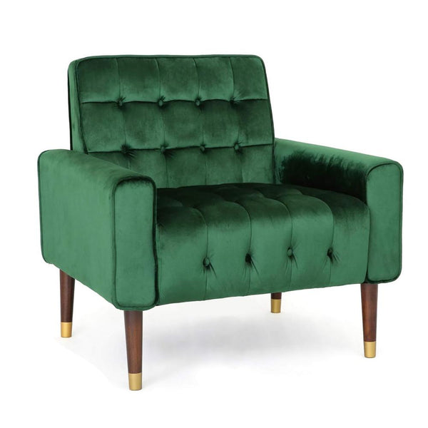 Covia Accent Club Chair, Waffle Stitch Emerald Velvet, Gold Tip Legs
