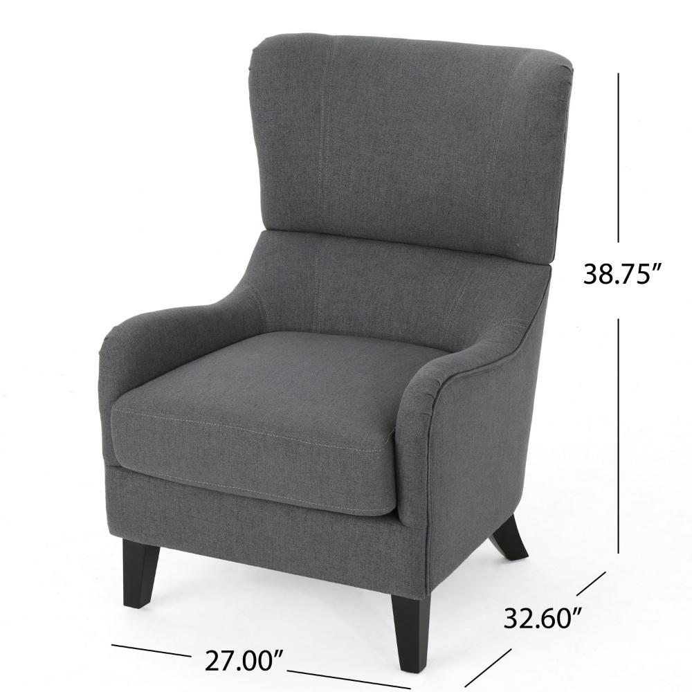Dane Accent Club Chair, Gray Fabric, Wingback, Box Seat, Scoop Arms -BM320500