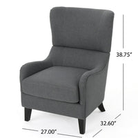 Dane Accent Club Chair, Gray Fabric, Wingback, Box Seat, Scoop Arms -BM320500