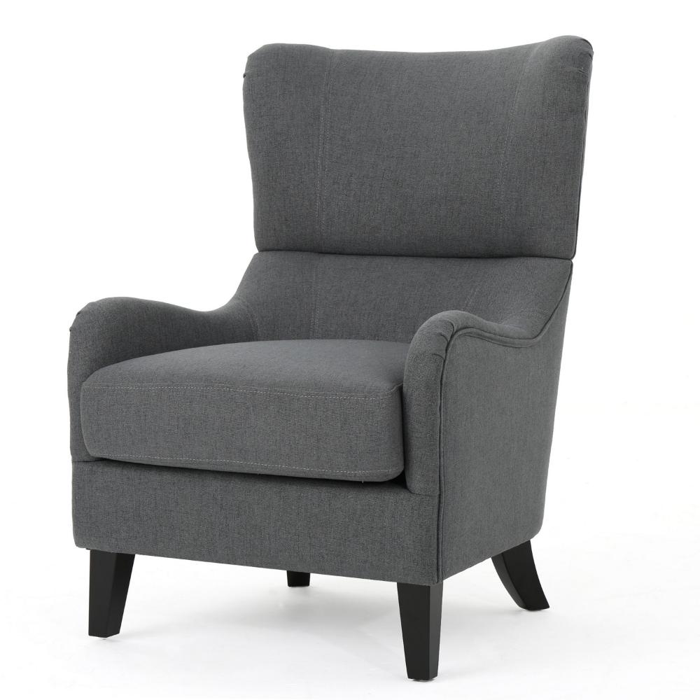 Dane Accent Club Chair, Gray Fabric, Wingback, Box Seat, Scoop Arms