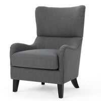 Dane Accent Club Chair, Gray Fabric, Wingback, Box Seat, Scoop Arms