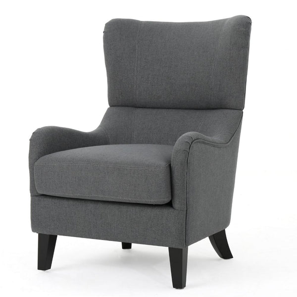 Dane Accent Club Chair, Gray Fabric, Wingback, Box Seat, Scoop Arms