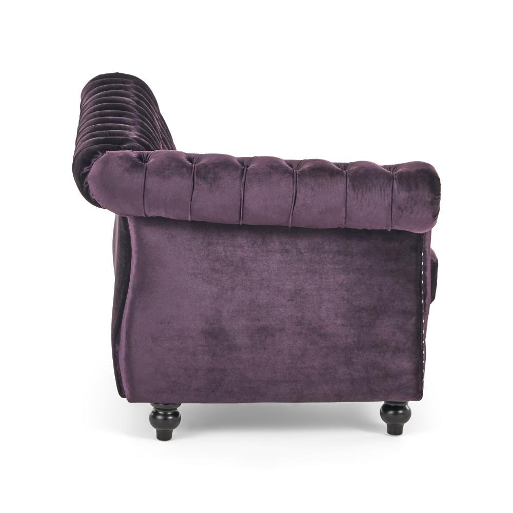 Corner Accent Club Chair, Button Tufted Rolled Back, Dark Purple Velvet -BM320501