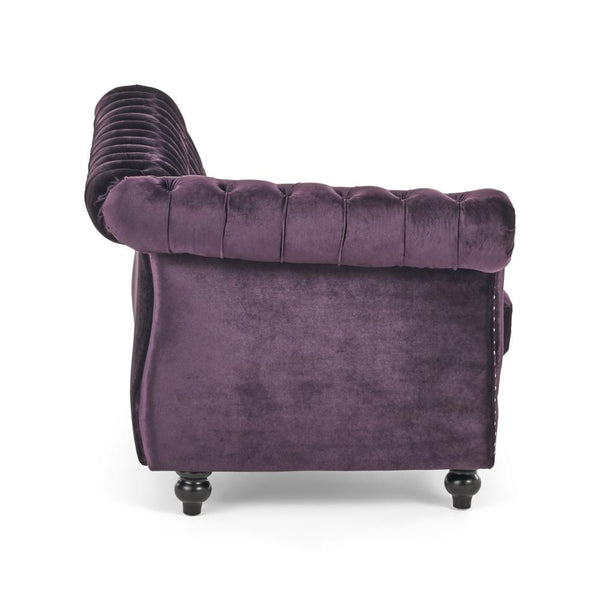 Corner Accent Club Chair, Button Tufted Rolled Back, Dark Purple Velvet -BM320501