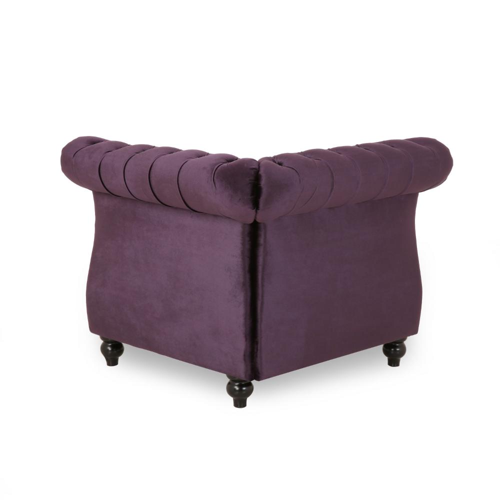 Corner Accent Club Chair, Button Tufted Rolled Back, Dark Purple Velvet -BM320501