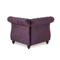 Corner Accent Club Chair, Button Tufted Rolled Back, Dark Purple Velvet -BM320501