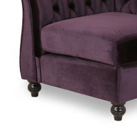 Corner Accent Club Chair, Button Tufted Rolled Back, Dark Purple Velvet -BM320501