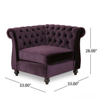 Corner Accent Club Chair, Button Tufted Rolled Back, Dark Purple Velvet -BM320501