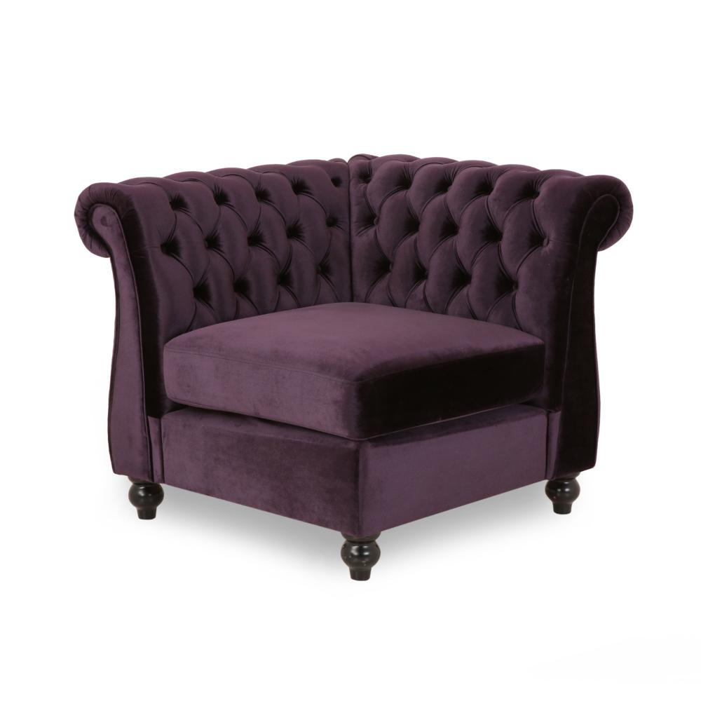 Corner Accent Club Chair, Button Tufted Rolled Back, Dark Purple Velvet
