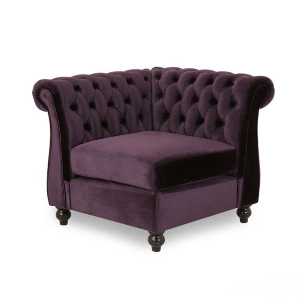 Corner Accent Club Chair, Button Tufted Rolled Back, Dark Purple Velvet