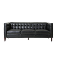 Ember Sofa, 76 Inch, Chesterfield Tufted Soft Black Faux Leather Upholstery -BM320502