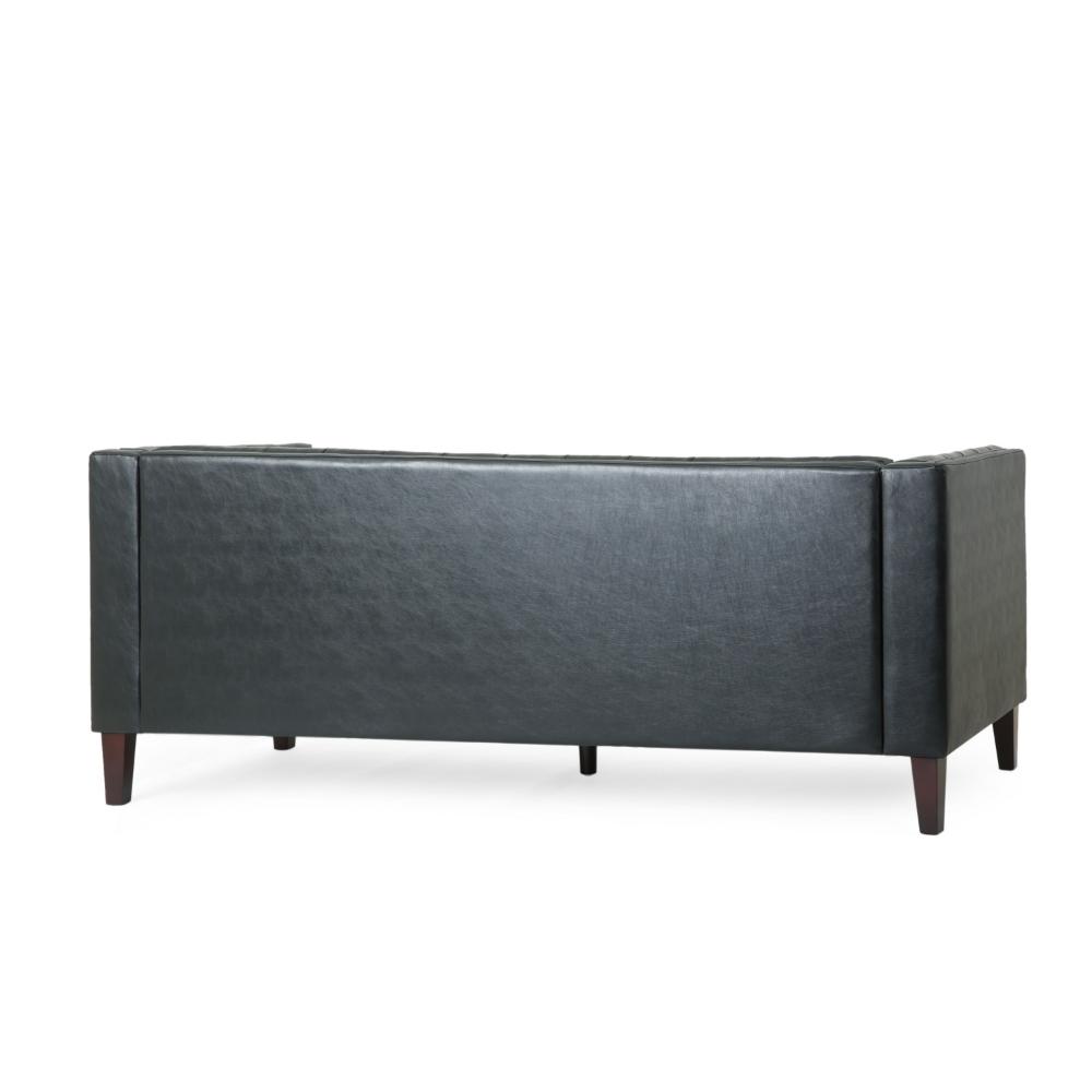Ember Sofa, 76 Inch, Chesterfield Tufted Soft Black Faux Leather Upholstery -BM320502