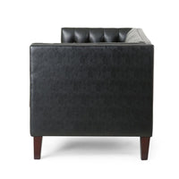 Ember Sofa, 76 Inch, Chesterfield Tufted Soft Black Faux Leather Upholstery -BM320502