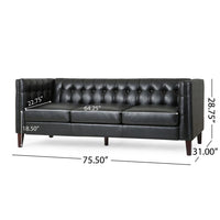Ember Sofa, 76 Inch, Chesterfield Tufted Soft Black Faux Leather Upholstery -BM320502
