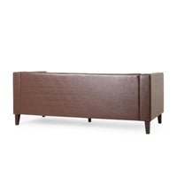 Ember Sofa, 76 Inch, Chesterfield Tufted Dark Brown Faux Leather Upholstery -BM320511