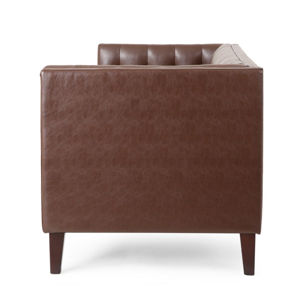 Ember Sofa, 76 Inch, Chesterfield Tufted Dark Brown Faux Leather Upholstery -BM320511
