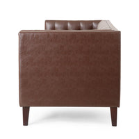 Ember Sofa, 76 Inch, Chesterfield Tufted Dark Brown Faux Leather Upholstery -BM320511