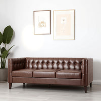 Ember Sofa, 76 Inch, Chesterfield Tufted Dark Brown Faux Leather Upholstery -BM320511