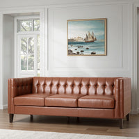 Ember Sofa with Chesterfield Tufted Brown Faux Leather Upholstery, 76 Inch - BM320512