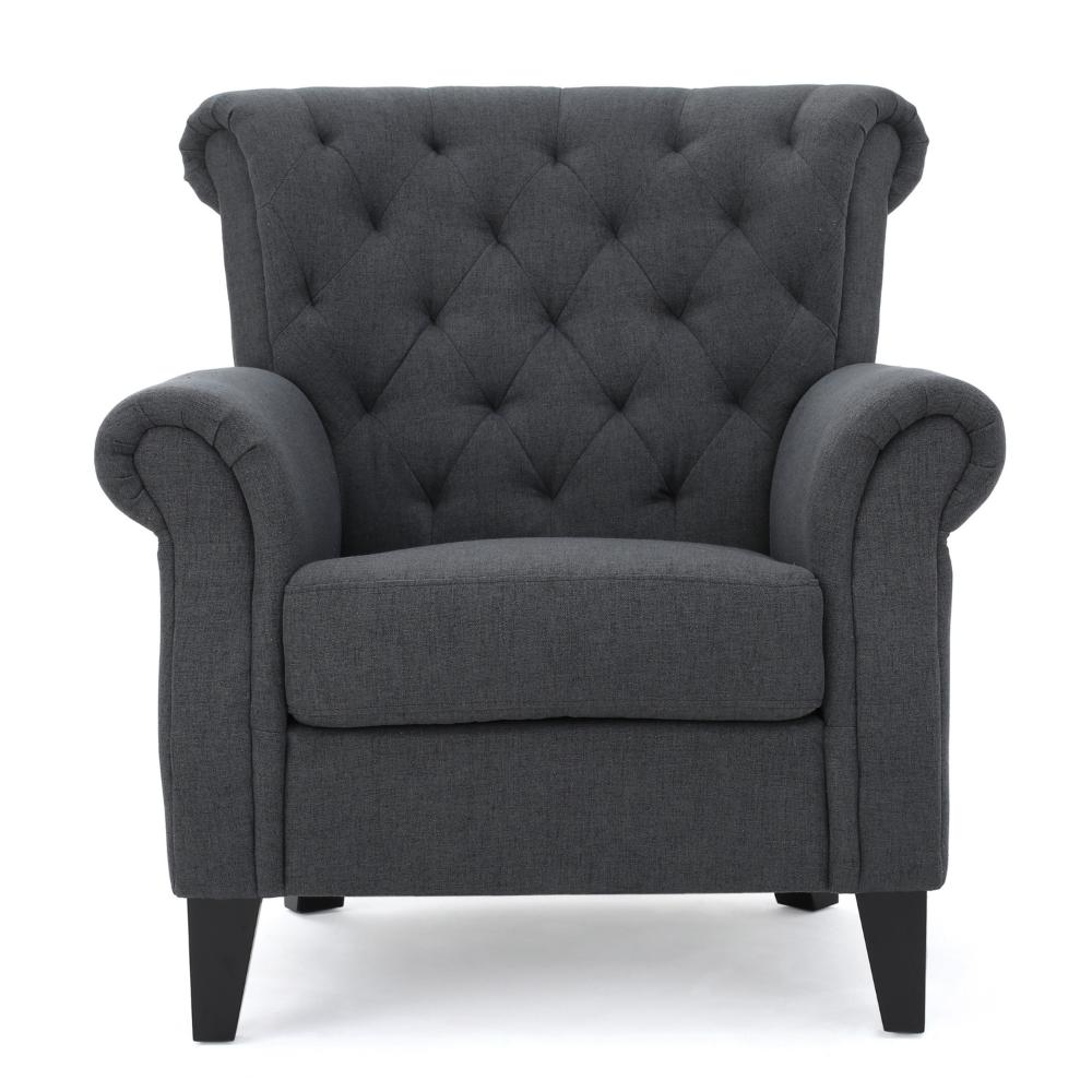 Accent Club Chair, Rolled Arms and Back, Diamond Stitched, Gray Fabric -BM320514