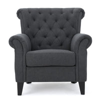 Accent Club Chair, Rolled Arms and Back, Diamond Stitched, Gray Fabric -BM320514