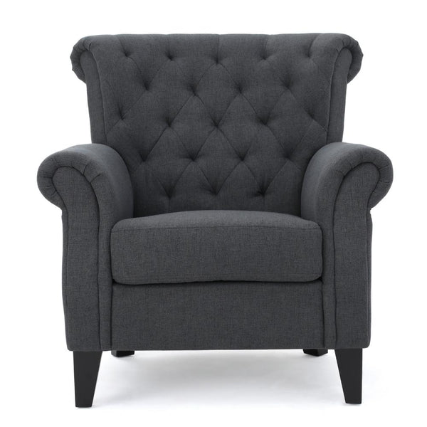 Accent Club Chair, Rolled Arms and Back, Diamond Stitched, Gray Fabric -BM320514